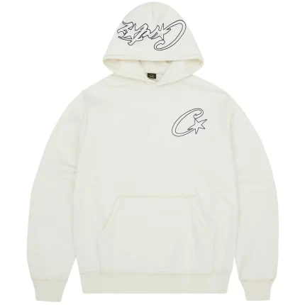 Corteiz Satin C Star Applique Hoodie Off White